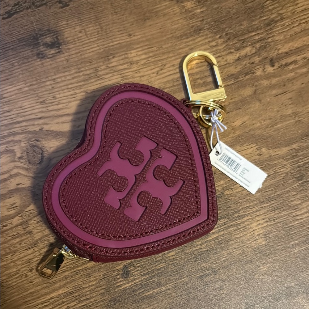 Tory Burch Burgundy Heart Coin Pouch